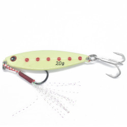 Gult självlysande skeddrag på 20g med tafs fram