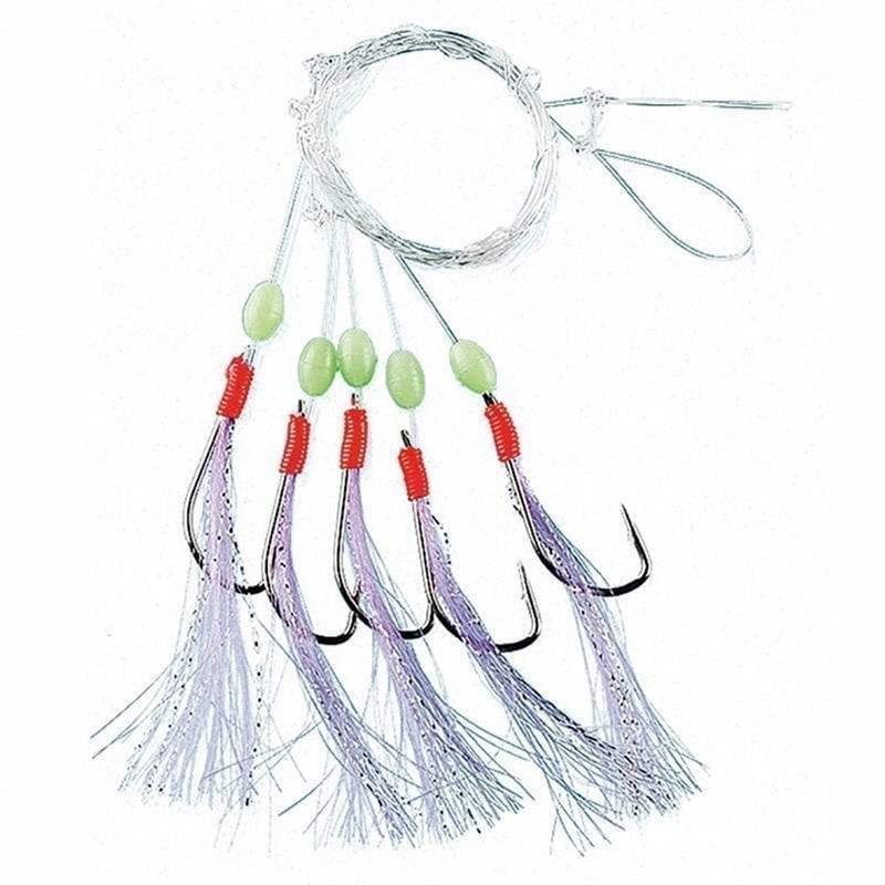 Vit/blå fjäderhäckla med självlysande kulor 5 krokar st2